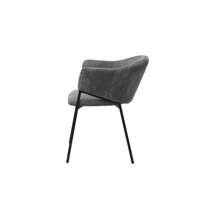 Chaise de salle à manger IMANY – Velours côtelé gris foncé – Accoudoirs – Pieds en métal noir – Style design / industriel