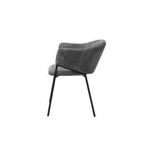 Chaise de salle à manger IMANY – Velours côtelé gris foncé – Accoudoirs – Pieds en métal noir – Style design / industriel