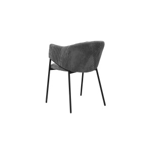 Chaise de salle à manger IMANY – Velours côtelé gris foncé – Accoudoirs – Pieds en métal noir – Style design / industriel