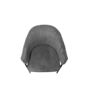 Chaise de salle à manger IMANY – Velours côtelé gris foncé – Accoudoirs – Pieds en métal noir – Style design / industriel