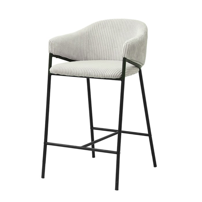 Chaise de salle à manger IMANY – Velours côtelé gris clair – Accoudoirs – Pieds en métal noir – Style design / industriel