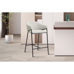 Chaise de salle à manger IMANY – Velours côtelé gris clair – Accoudoirs – Pieds en métal noir – Style design / industriel