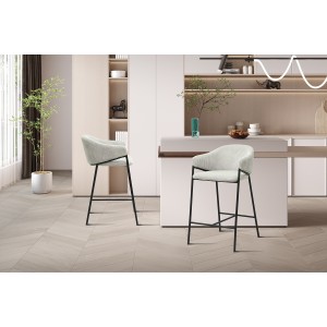 Chaise de salle à manger IMANY – Velours côtelé gris clair – Accoudoirs – Pieds en métal noir – Style design / industriel