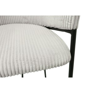 Chaise de salle à manger IMANY – Velours côtelé gris clair – Accoudoirs – Pieds en métal noir – Style design / industriel