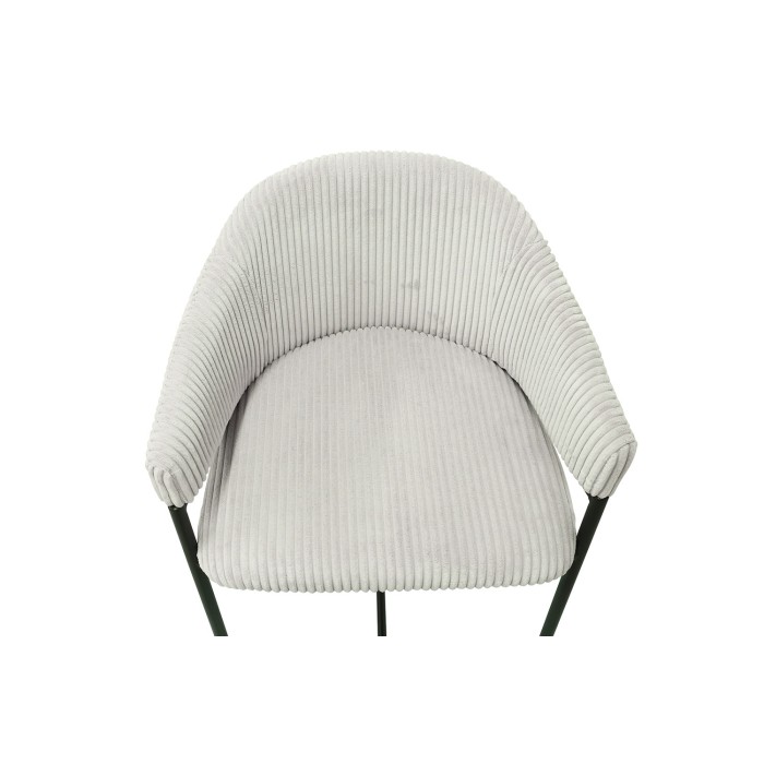Chaise de comptoir IMANY – Velours côtelé gris clair – Avec accoudoirs – Pieds en métal noir – Style design/industriel
