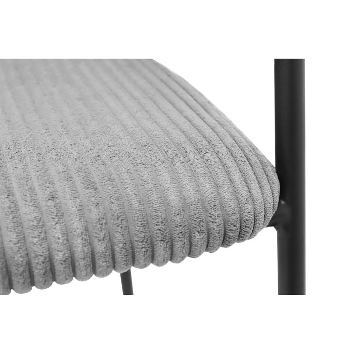 Chaise de comptoir IMANY – Velours côtelé gris foncé – Avec accoudoirs – Pieds en métal noir – Style design/industriel