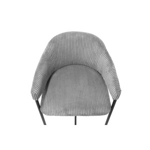 Chaise de comptoir IMANY – Velours côtelé gris foncé – Avec accoudoirs – Pieds en métal noir – Style design/industriel