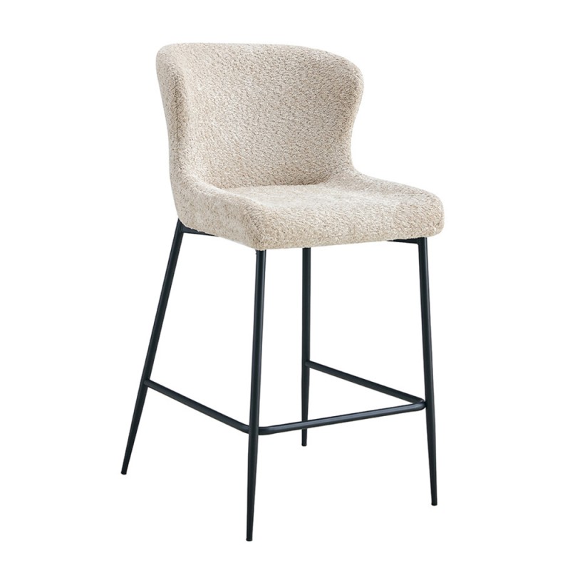 Chaise de comptoir LISE – Tissu bouclé beige – Pieds en métal noir - Style design/industriel
