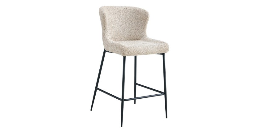 Chaise de comptoir LISE – Tissu bouclé beige – Pieds en métal noir - Style design/industriel