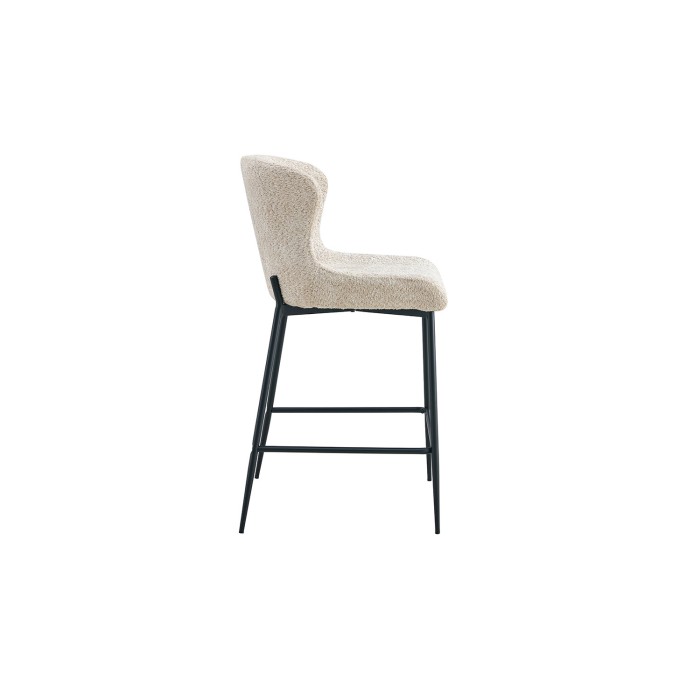 Chaise de comptoir LISE – Tissu bouclé beige – Pieds en métal noir - Style design/industriel