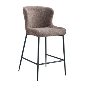 Chaise de comptoir LISE – Tissu bouclé coloris sable – Pieds en métal noir – Style design/industriel