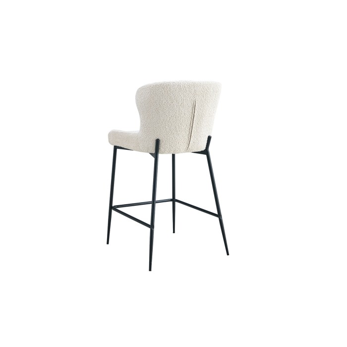 Chaise de comptoir LISE – Tissu bouclé coloris blanc écru – Pieds en métal noir – Style design/industriel