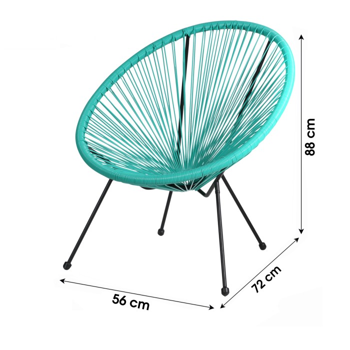 Fauteuil de jardin rond en résine – 56x88x72 cm – Bleu menthe – Élégant et confortable