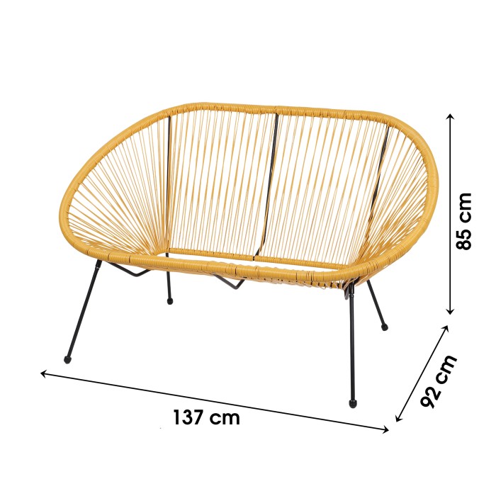 Canapé d'extérieur en résine – 137x92x85 cm – Jaune moutarde – Élégance et confort