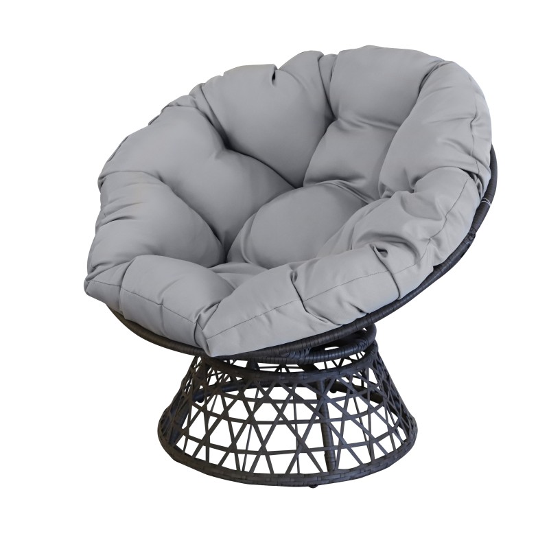 Fauteuil de jardin en résine tressée noire avec coussin gris – 96x85x80 cm – Élégance et confort