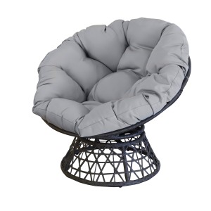 Fauteuil de jardin en résine tressée noire avec coussin gris – 96x85x80 cm – Élégance et confort