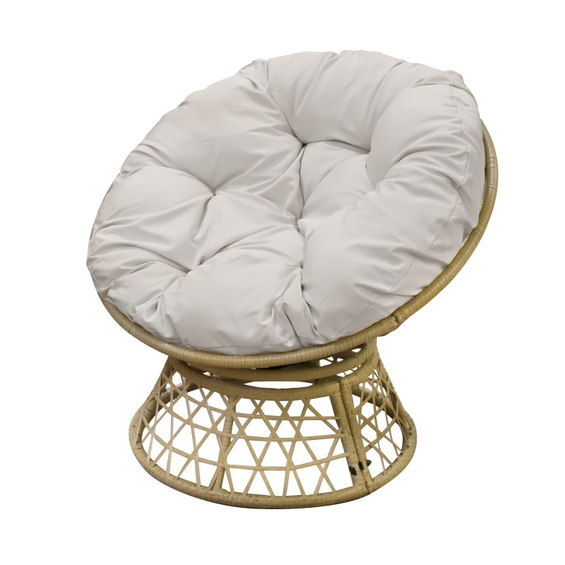 Fauteuil de jardin en résine tressée beige avec coussin gris clair – 96x85x80 cm – Élégance et confort