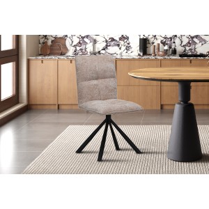 Chaise de salle à manger pivotante DANIEL – Tissu sable – Pieds en métal noir – Style design/industriel