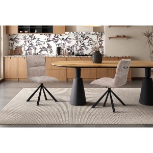 Chaise de salle à manger pivotante DANIEL – Tissu sable – Pieds en métal noir – Style design/industriel