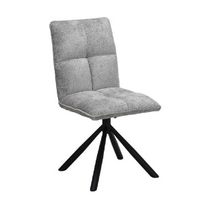 Chaise de salle à manger pivotante DANIEL – Tissu coloris gris clair – Pieds en métal noir – Style design/industriel