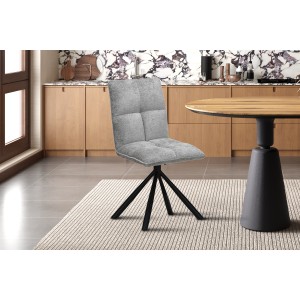 Chaise de salle à manger pivotante DANIEL – Tissu coloris gris clair – Pieds en métal noir – Style design/industriel
