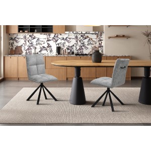 Chaise de salle à manger pivotante DANIEL – Tissu coloris gris clair – Pieds en métal noir – Style design/industriel