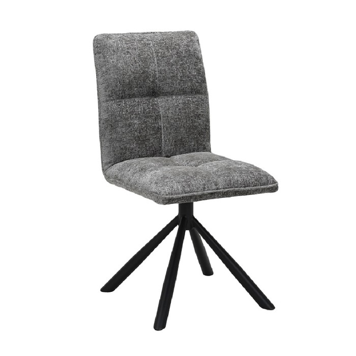 Chaise de salle à manger pivotante DANIEL – Tissu coloris gris  – Pieds en métal noir – Style design/industriel