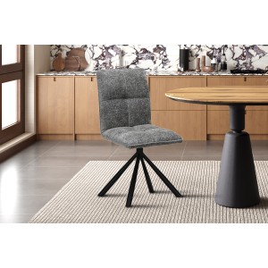 Chaise de salle à manger pivotante DANIEL – Tissu coloris gris  – Pieds en métal noir – Style design/industriel