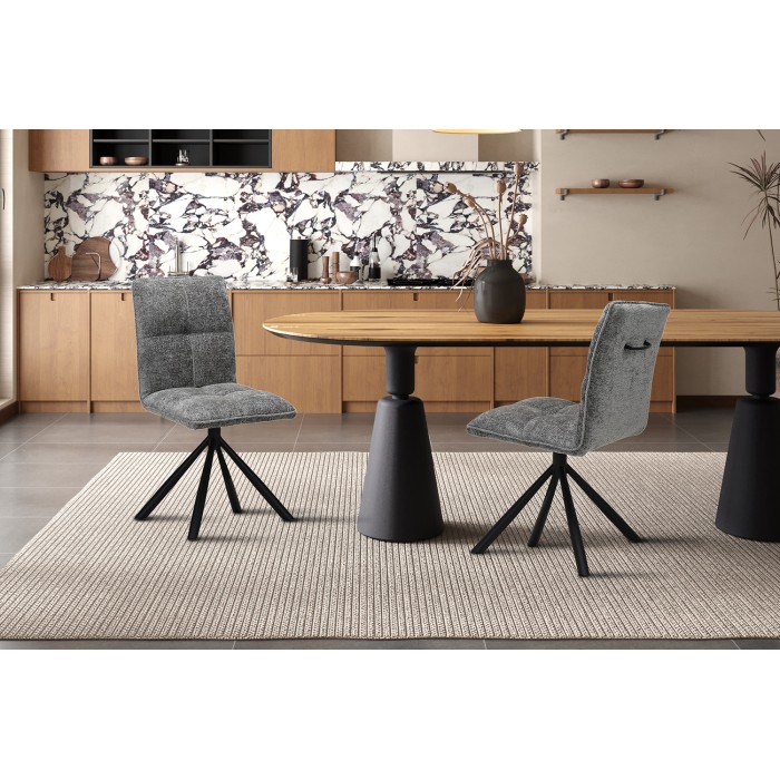 Chaise de salle à manger pivotante DANIEL – Tissu coloris gris  – Pieds en métal noir – Style design/industriel