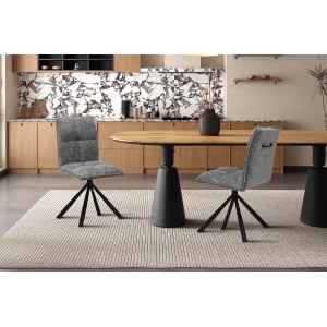 Chaise de salle à manger pivotante DANIEL – Tissu coloris gris  – Pieds en métal noir – Style design/industriel
