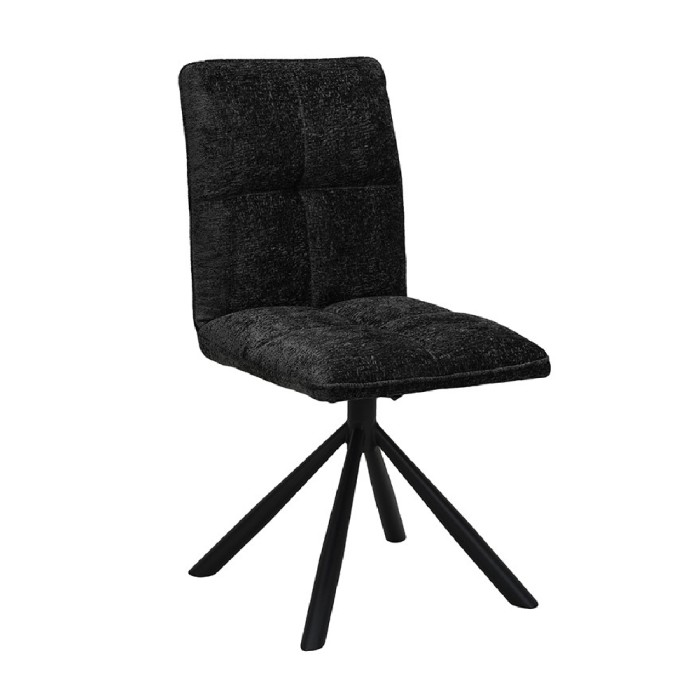 Chaise de salle à manger pivotante DANIEL – Tissu gris foncé – Pieds en métal noir – Hauteur 96,5 cm – Style design/industriel
