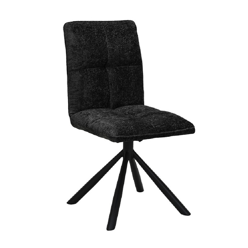 Chaise de salle à manger pivotante DANIEL – Tissu gris foncé – Pieds en métal noir – Hauteur 96,5 cm – Style design/industriel