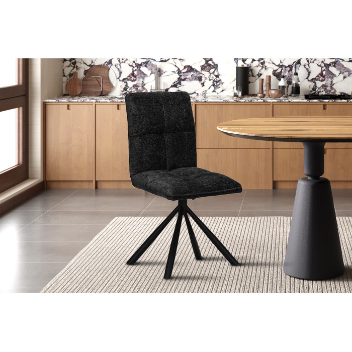 Chaise de salle à manger pivotante DANIEL – Tissu gris foncé – Pieds en métal noir – Hauteur 96,5 cm – Style design/industriel