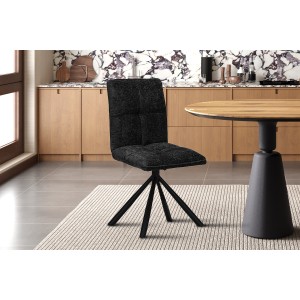 Chaise de salle à manger pivotante DANIEL – Tissu gris foncé – Pieds en métal noir – Hauteur 96,5 cm – Style design/industriel