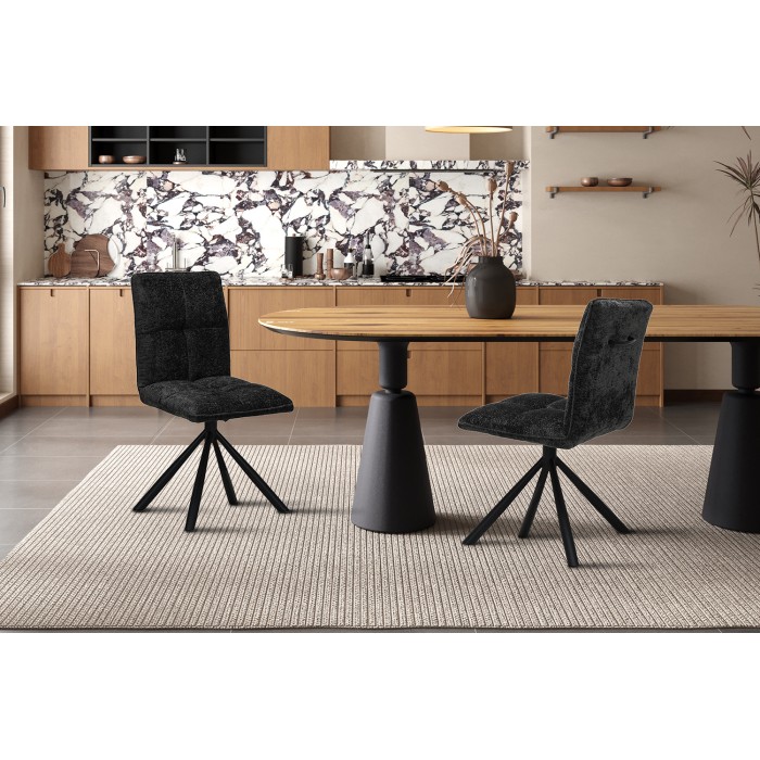 Chaise de salle à manger pivotante DANIEL – Tissu gris foncé – Pieds en métal noir – Hauteur 96,5 cm – Style design/industriel