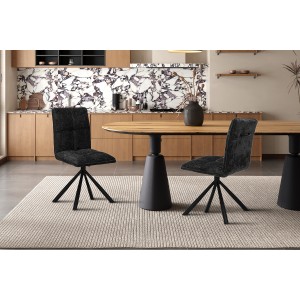 Chaise de salle à manger pivotante DANIEL – Tissu gris foncé – Pieds en métal noir – Hauteur 96,5 cm – Style design/industriel