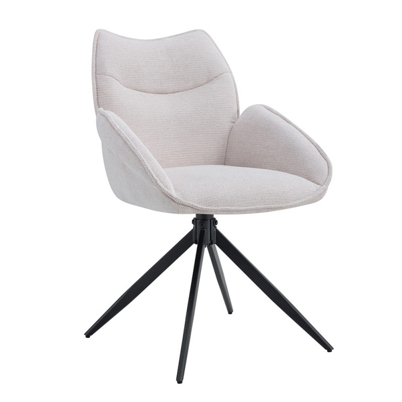 Chaise de salle à manger pivotante MOOREA – Tissu beige – Pieds en métal noir – Hauteur 90 cm – Style design/industriel