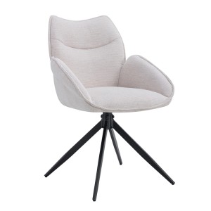 Chaise de salle à manger pivotante MOOREA – Tissu beige – Pieds en métal noir – Hauteur 90 cm – Style design/industriel