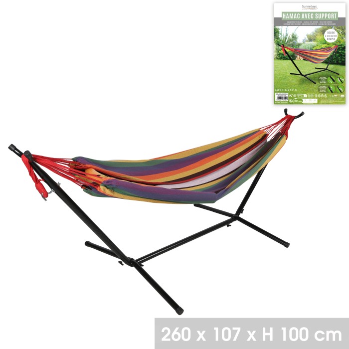 Hamac avec support en métal – 260x107x100 cm – Coloris multicolore – Détente et robustesse