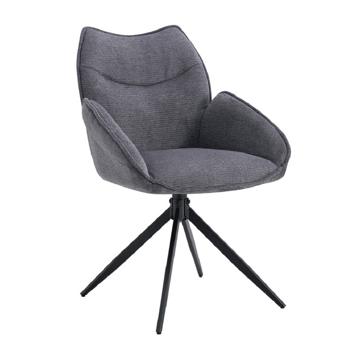 Chaise de salle à manger pivotante MOOREA – Tissu gris foncé – Pieds en métal noir – Hauteur 90 cm – Style design/industriel