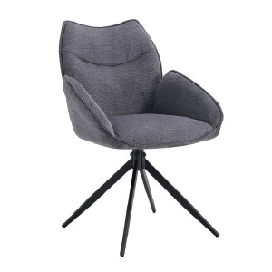 Chaise de salle à manger pivotante MOOREA – Tissu gris foncé – Pieds en métal noir – Hauteur 90 cm – Style design/industriel