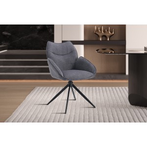 Chaise de salle à manger pivotante MOOREA – Tissu gris foncé – Pieds en métal noir – Hauteur 90 cm – Style design/industriel