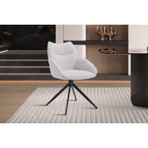 Chaise de salle à manger pivotante MOOREA – Tissu beige – Pieds en métal noir – Hauteur 90 cm – Style design/industriel