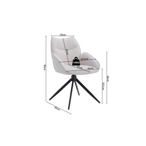 Chaise de salle à manger pivotante MOOREA – Tissu beige – Pieds en métal noir – Hauteur 90 cm – Style design/industriel