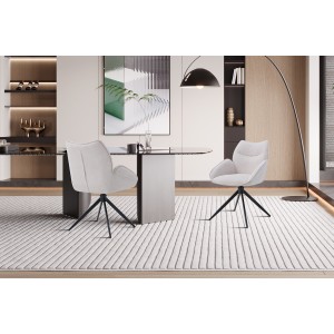 Chaise de salle à manger pivotante MOOREA – Tissu beige – Pieds en métal noir – Hauteur 90 cm – Style design/industriel