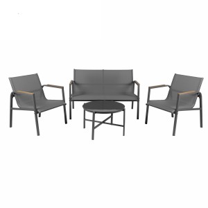 Salon de jardin 4 places – Métal gris anthracite et textilène – Table en verre – Élégance et confort