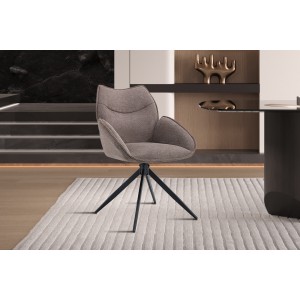 Chaise de salle à manger pivotante MOOREA – Tissu marron – Pieds en métal noir – Hauteur 90 cm – Style design/industriel