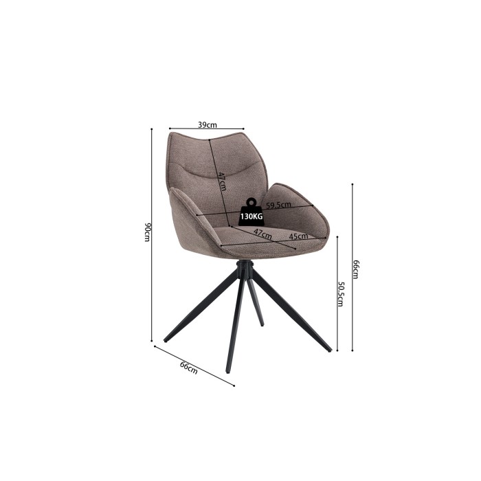 Chaise de salle à manger pivotante MOOREA – Tissu marron – Pieds en métal noir – Hauteur 90 cm – Style design/industriel