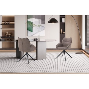 Chaise de salle à manger pivotante MOOREA – Tissu marron – Pieds en métal noir – Hauteur 90 cm – Style design/industriel