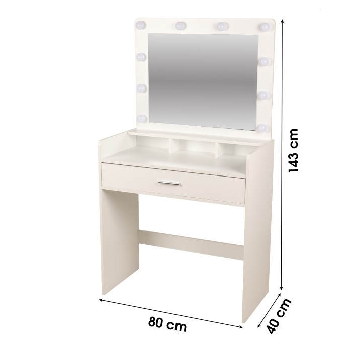 Coiffeuse design blanche avec tiroir et miroir LED – 80x40x143 cm – Élégance et fonctionnalité